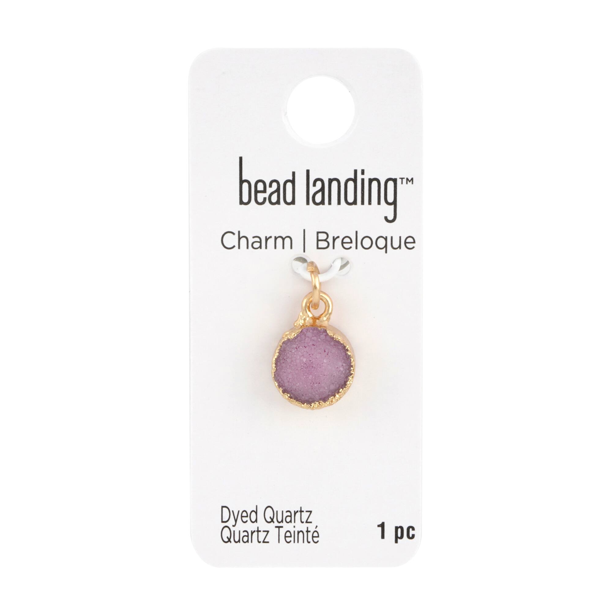 Round Light Amethyst Dyed Quartz Charm by Bead Landing™